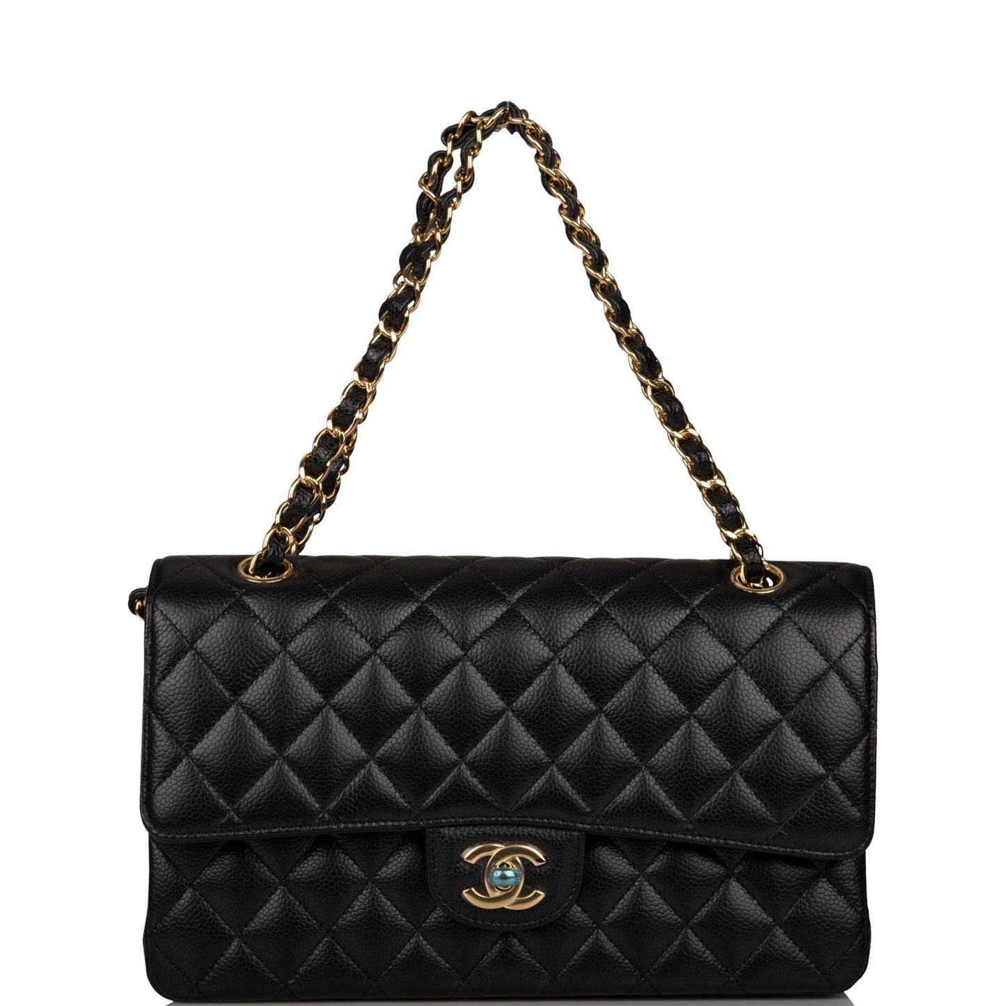 Chanel Medium Classic Double Flap Bag Black Quilted Caviar Gold Hardware