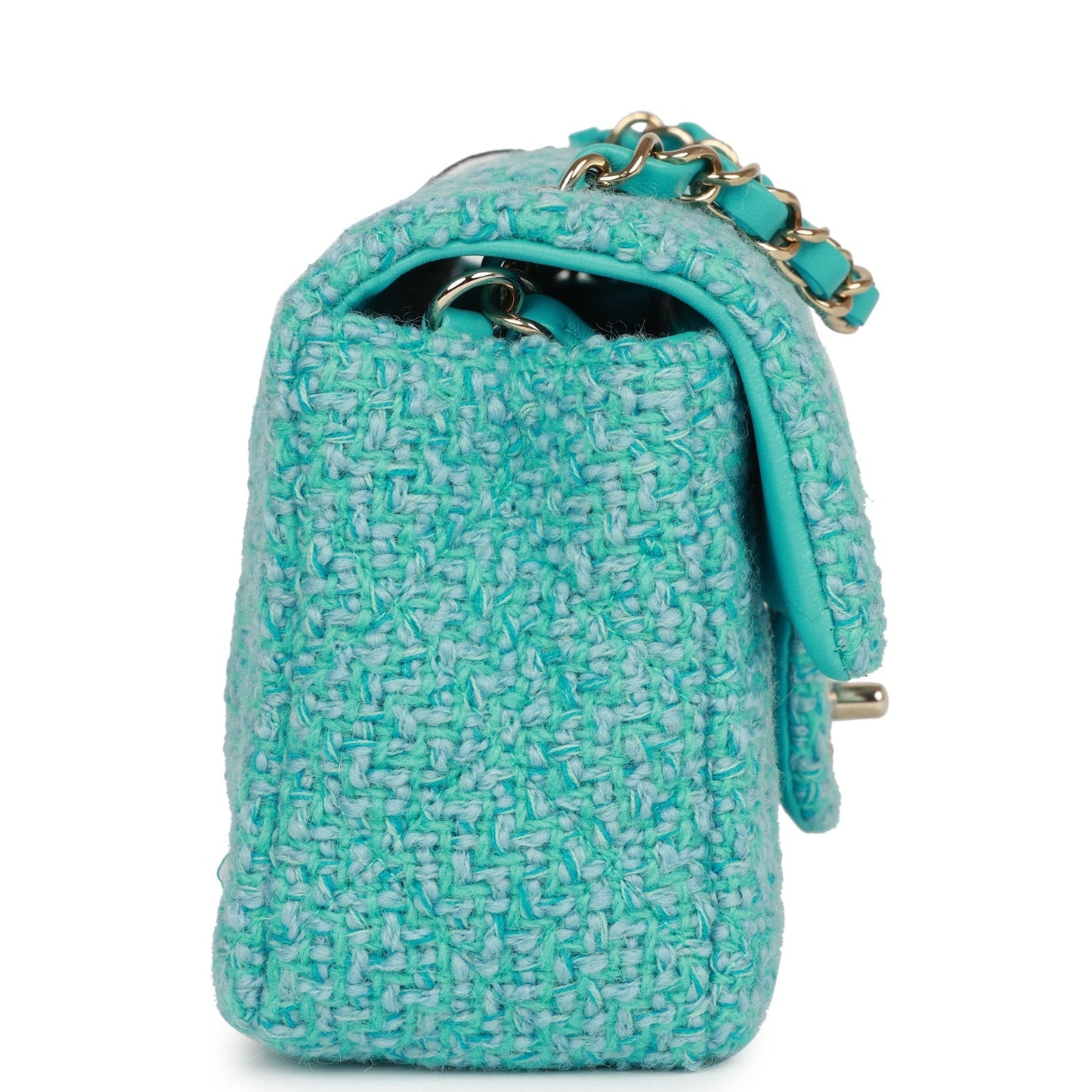 Chanel Mini Rectangular Flap Bag Blue Tweed Light Gold Hardware