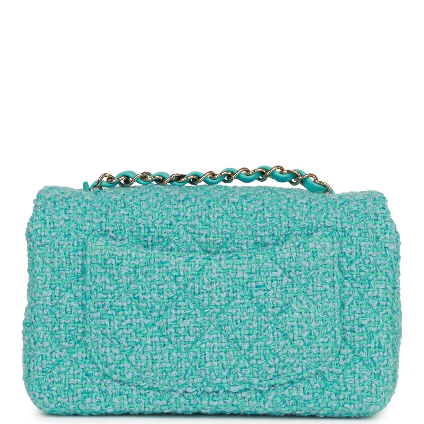 Chanel Mini Rectangular Flap Bag Blue Tweed Light Gold Hardware
