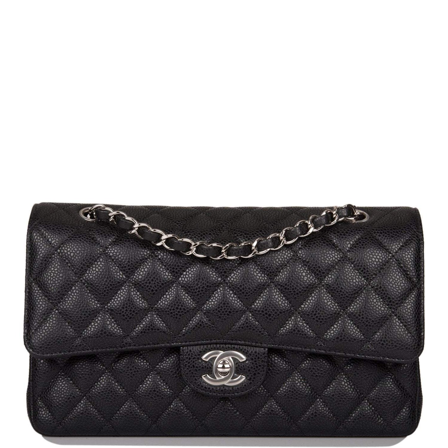 Chanel Medium Classic Double Flap Bag Black Caviar Silver Hardware