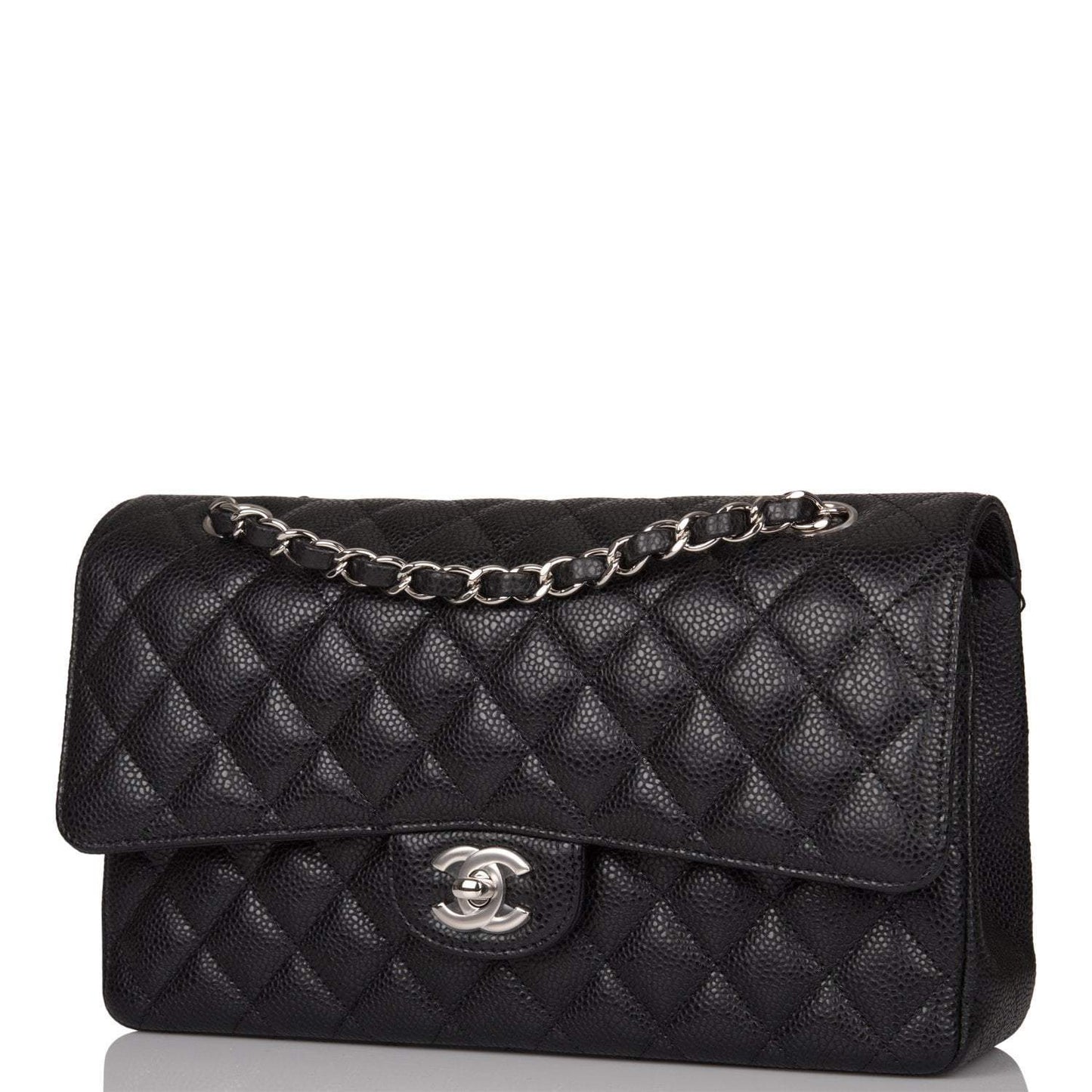 Chanel Medium Classic Double Flap Bag Black Caviar Silver Hardware