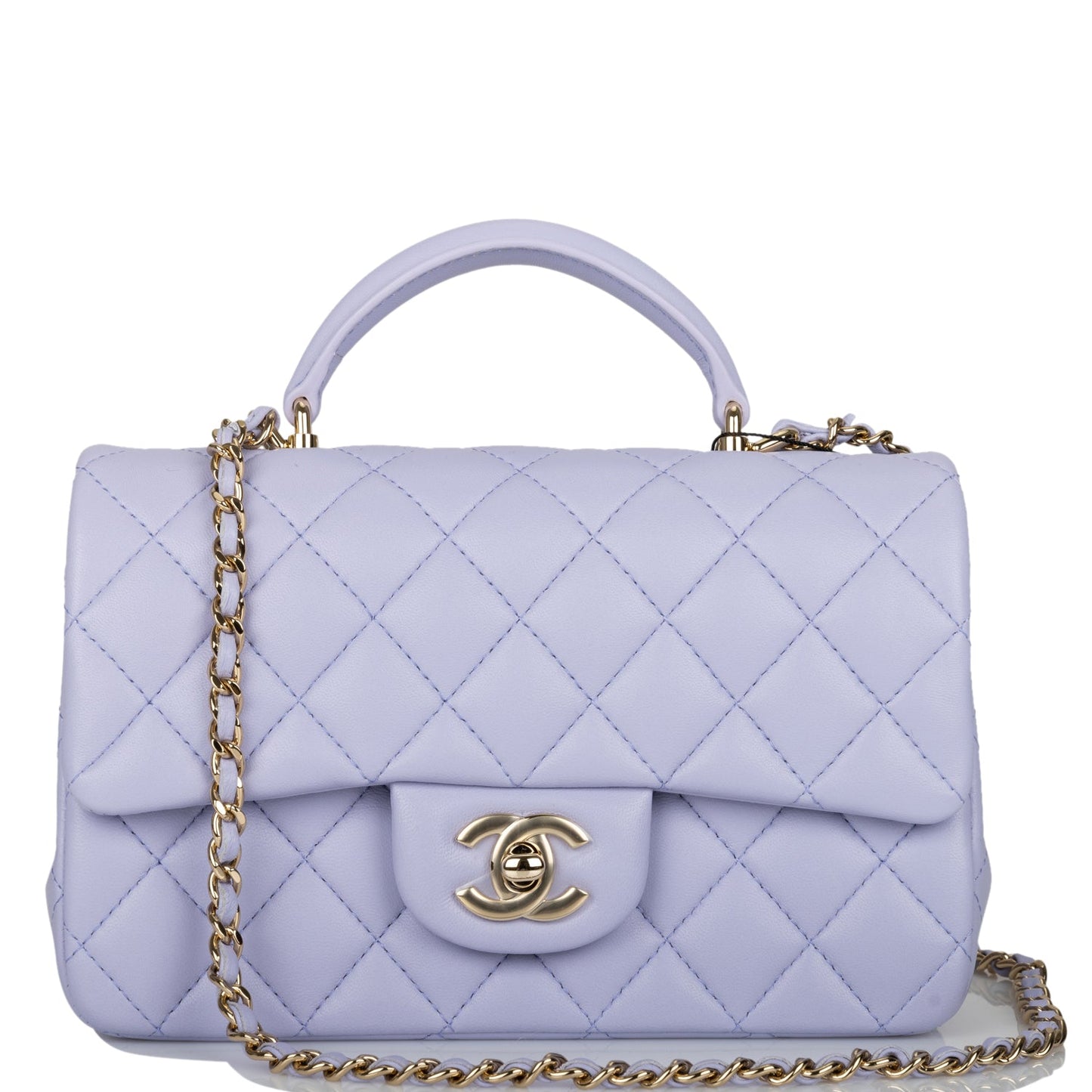 Chanel Mini Rectangular Flap with Top Handle Light Purple Lambskin Light Gold Hardware