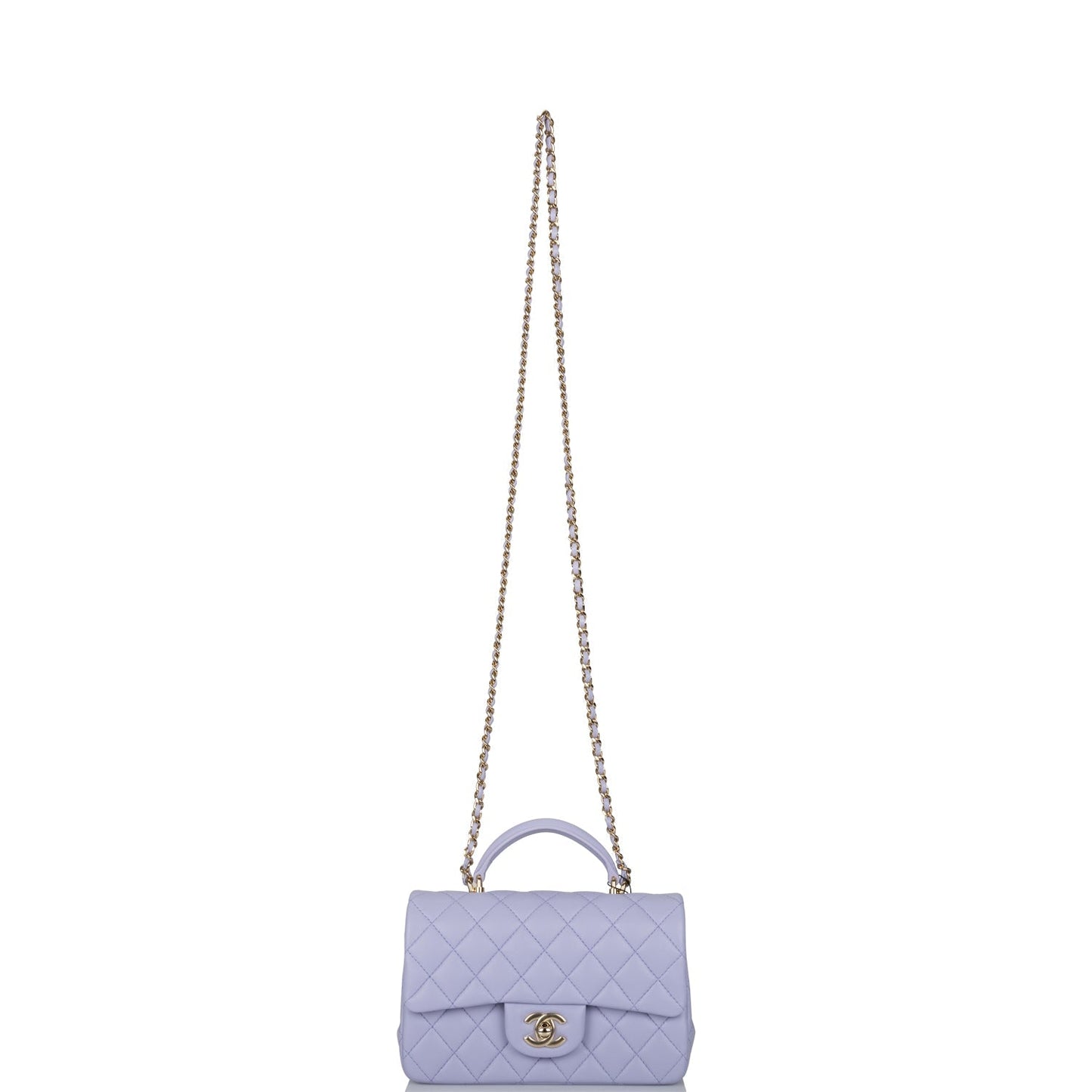 Chanel Mini Rectangular Flap with Top Handle Light Purple Lambskin Light Gold Hardware