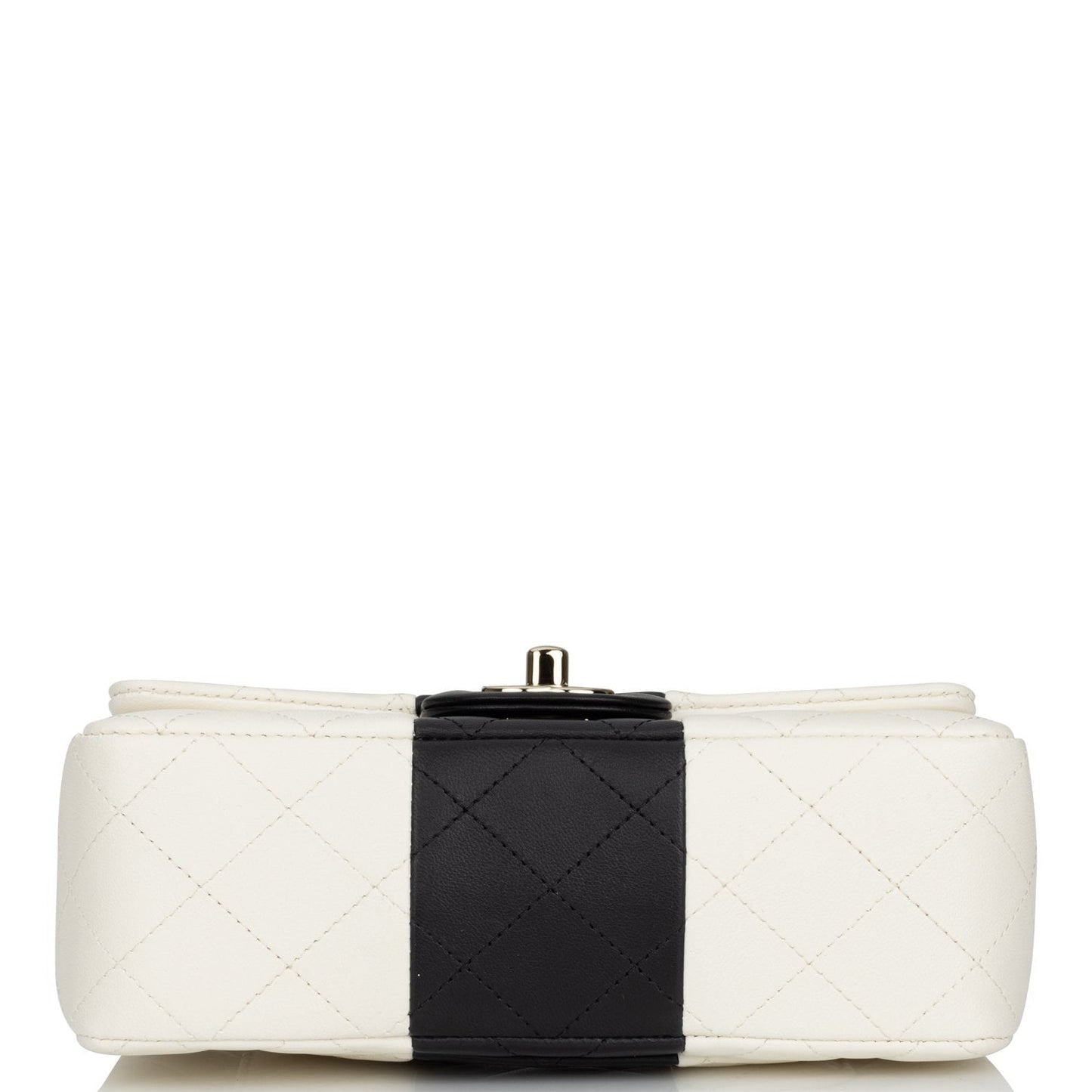 Chanel Mini Rectangular Flap Bag White and Black Lambskin Light Gold Hardware