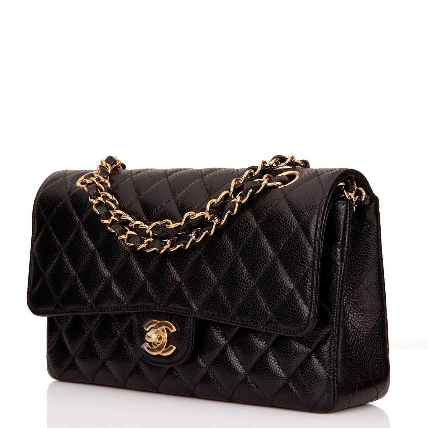 Chanel Medium Classic Double Flap Bag Black Quilted Caviar Gold Hardware