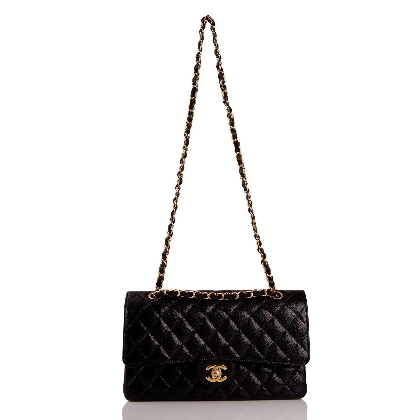 Chanel Medium Classic Double Flap Bag Black Quilted Caviar Gold Hardware