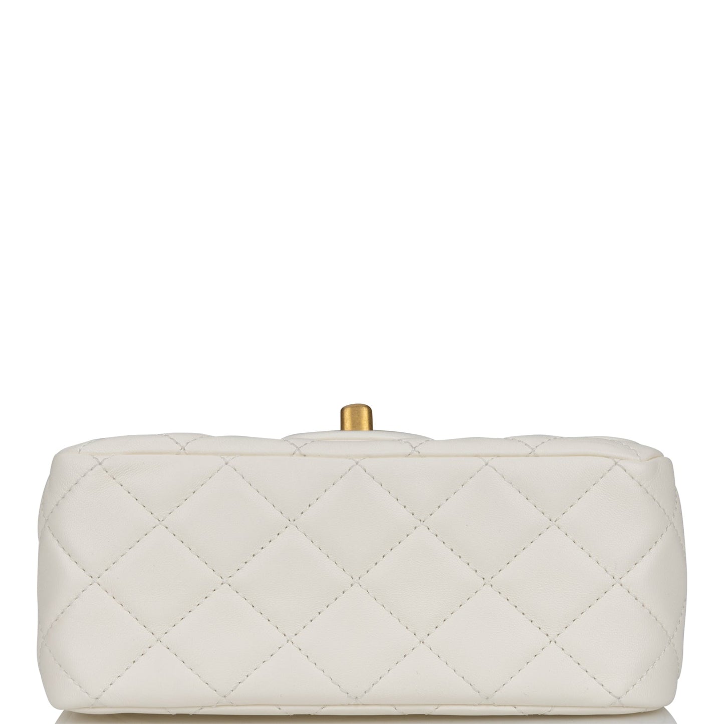 Chanel Pearl Crush Mini Square Flap Bag White Lambskin Antique Gold Hardware