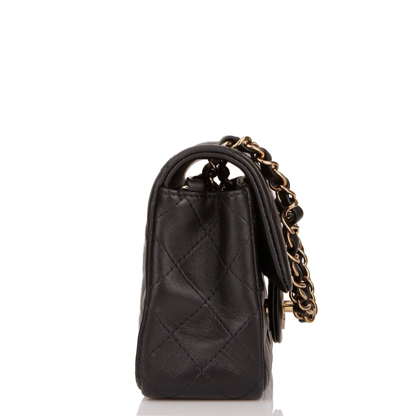 Chanel Mini Rectangular Flap Bag Black Lambskin Light Gold Hardware