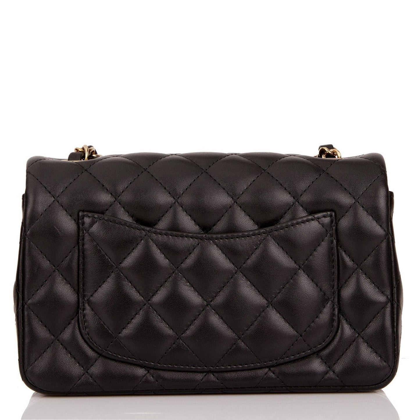 Chanel Mini Rectangular Flap Bag Black Lambskin Light Gold Hardware