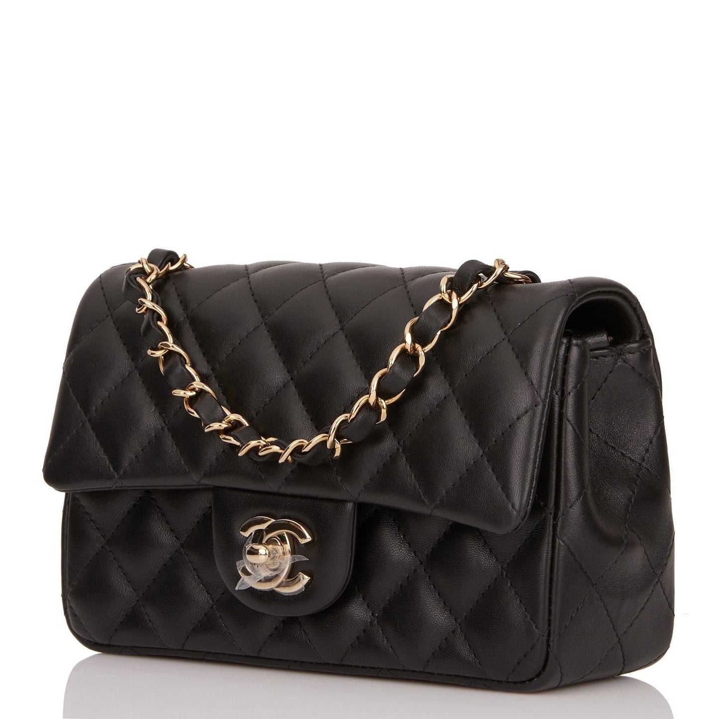 Chanel Mini Rectangular Flap Bag Black Lambskin Light Gold Hardware