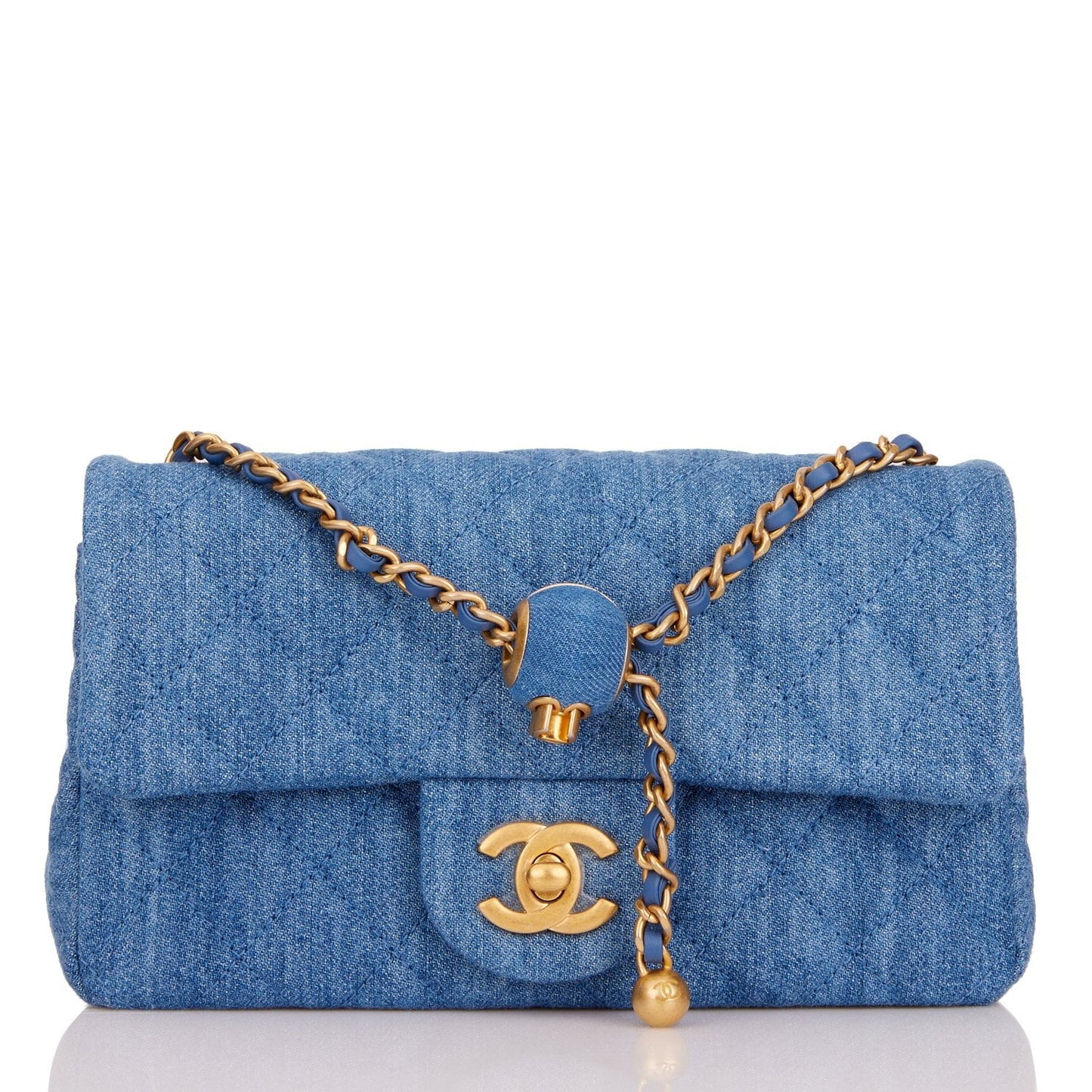 Chanel Pearl Crush Mini Rectangular Flap Bag Denim Antique Gold Hardware