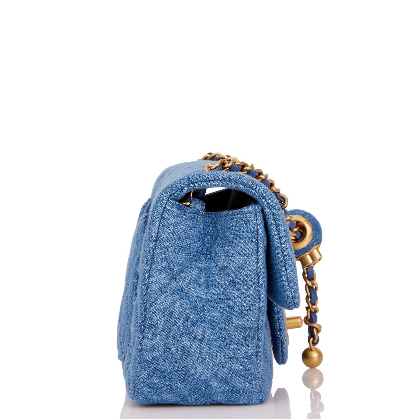 Chanel Pearl Crush Mini Rectangular Flap Bag Denim Antique Gold Hardware