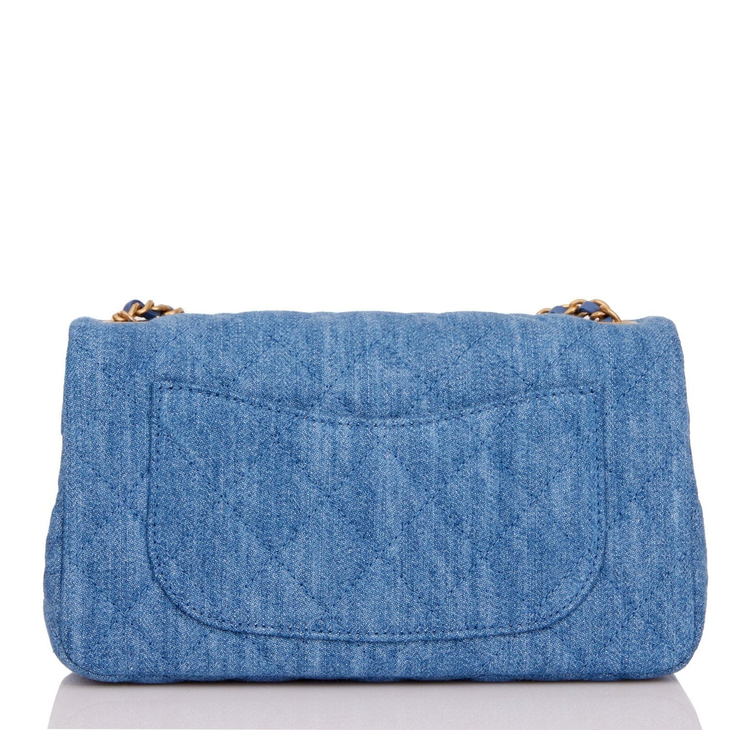 Chanel Pearl Crush Mini Rectangular Flap Bag Denim Antique Gold Hardware