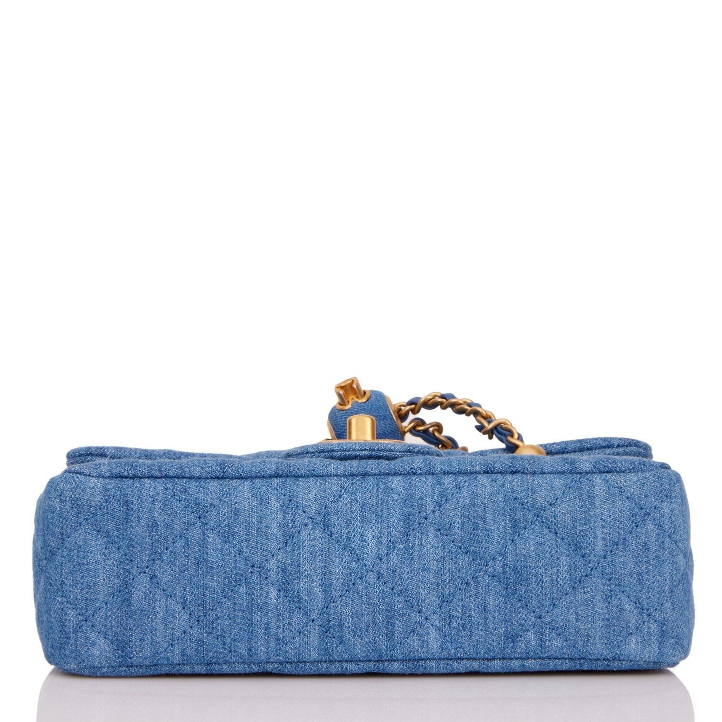 Chanel Pearl Crush Mini Rectangular Flap Bag Denim Antique Gold Hardware