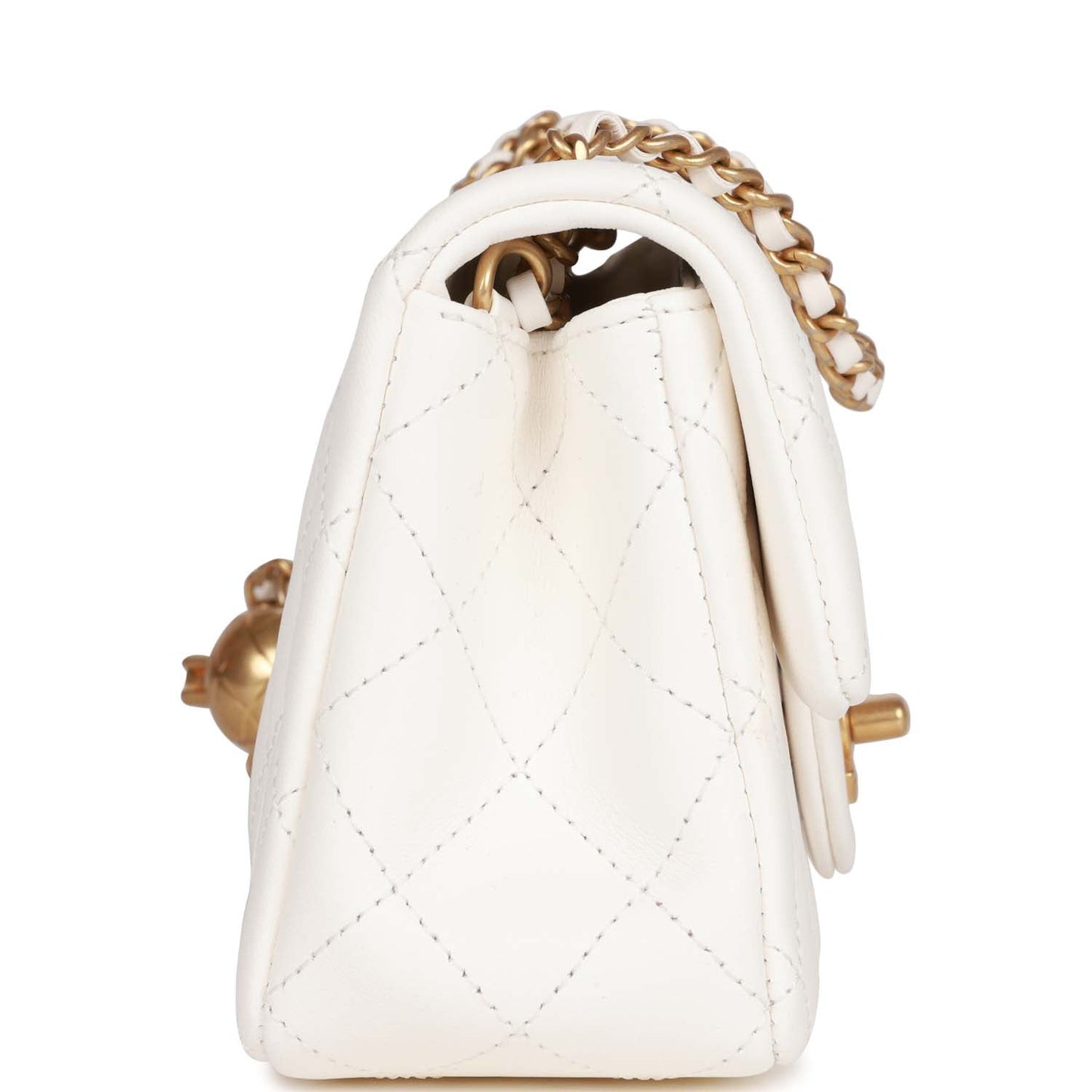 Chanel Pearl Crush Mini Rectangular Flap Bag White Lambskin Antique Gold Hardware