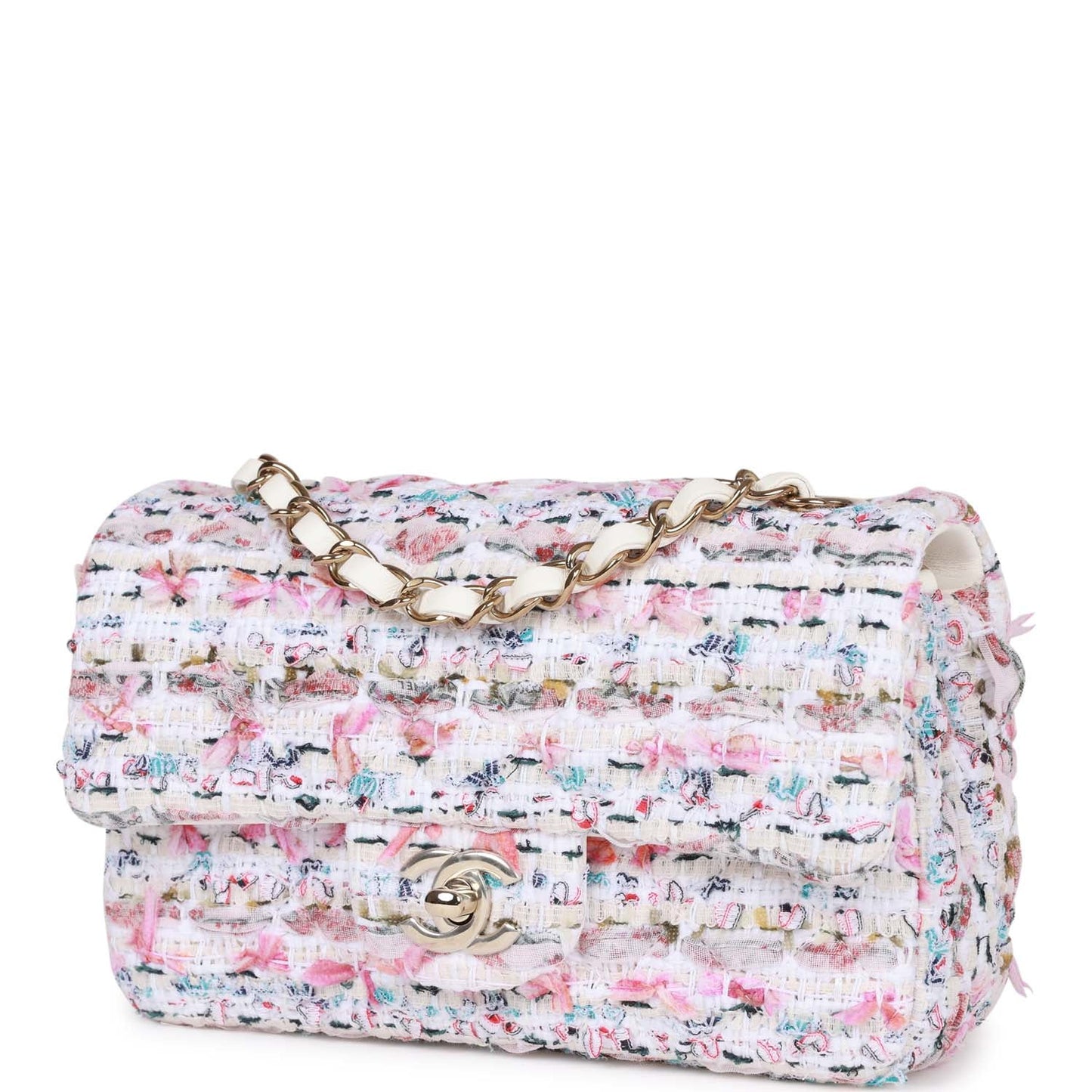Chanel Mini Rectangular Flap Bag Multicolor Tweed Light Gold Hardware