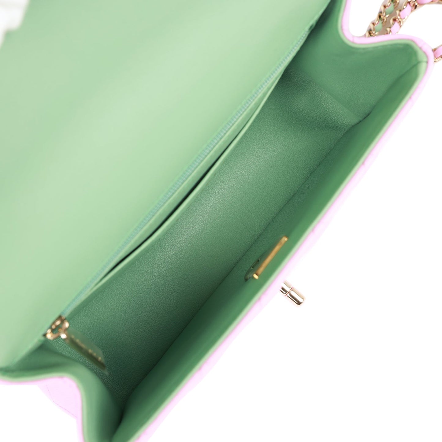 Chanel Mini Rectangular Flap with Top Handle Lilac and Green Lambskin Light Gold Hardware