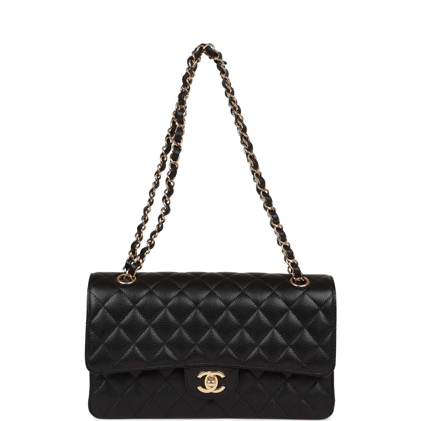 Chanel Medium Classic Double Flap Bag Black Quilted Caviar Gold Hardware