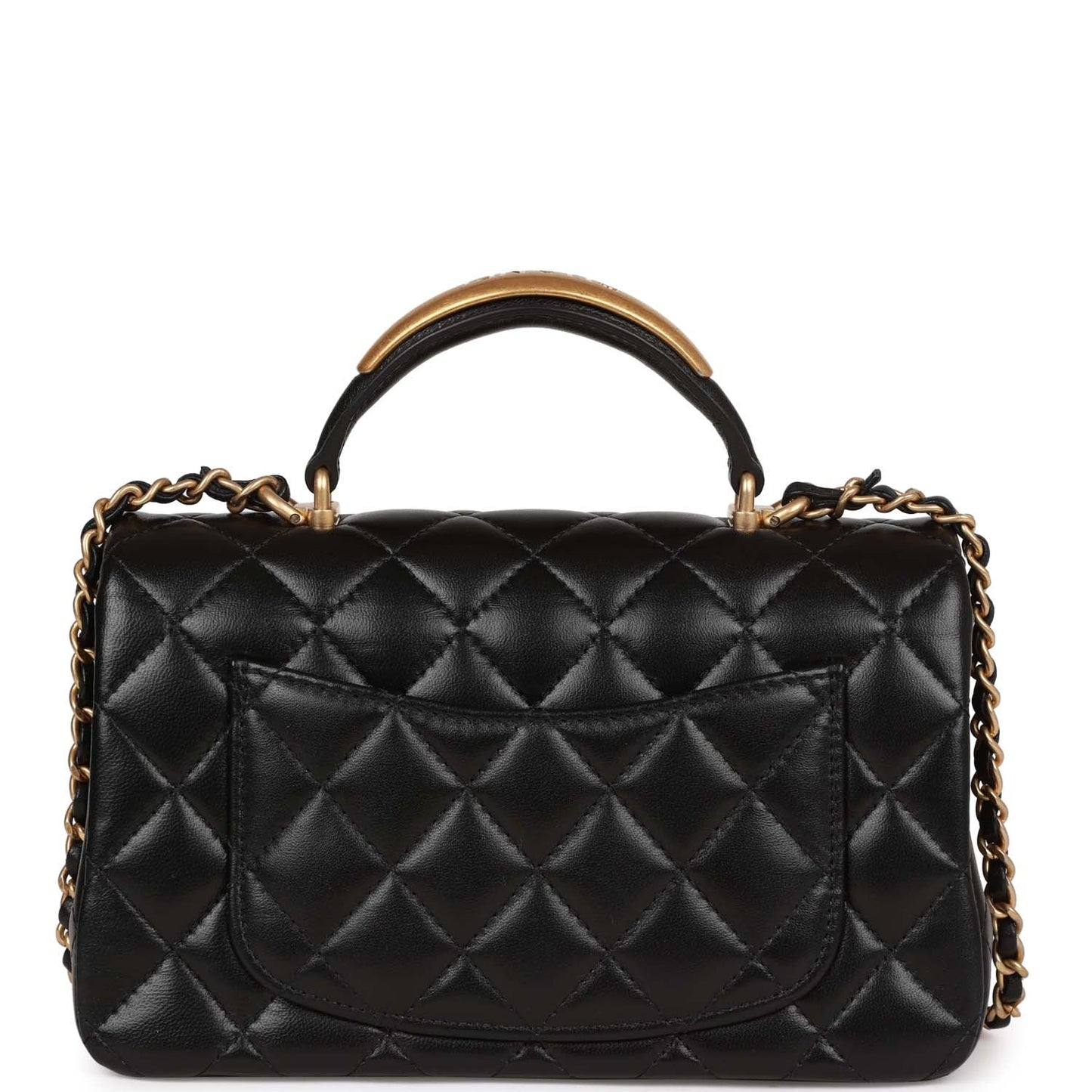 Chanel Mini Rectangular Flap with Top Handle Black Lambskin Antique Gold Hardware