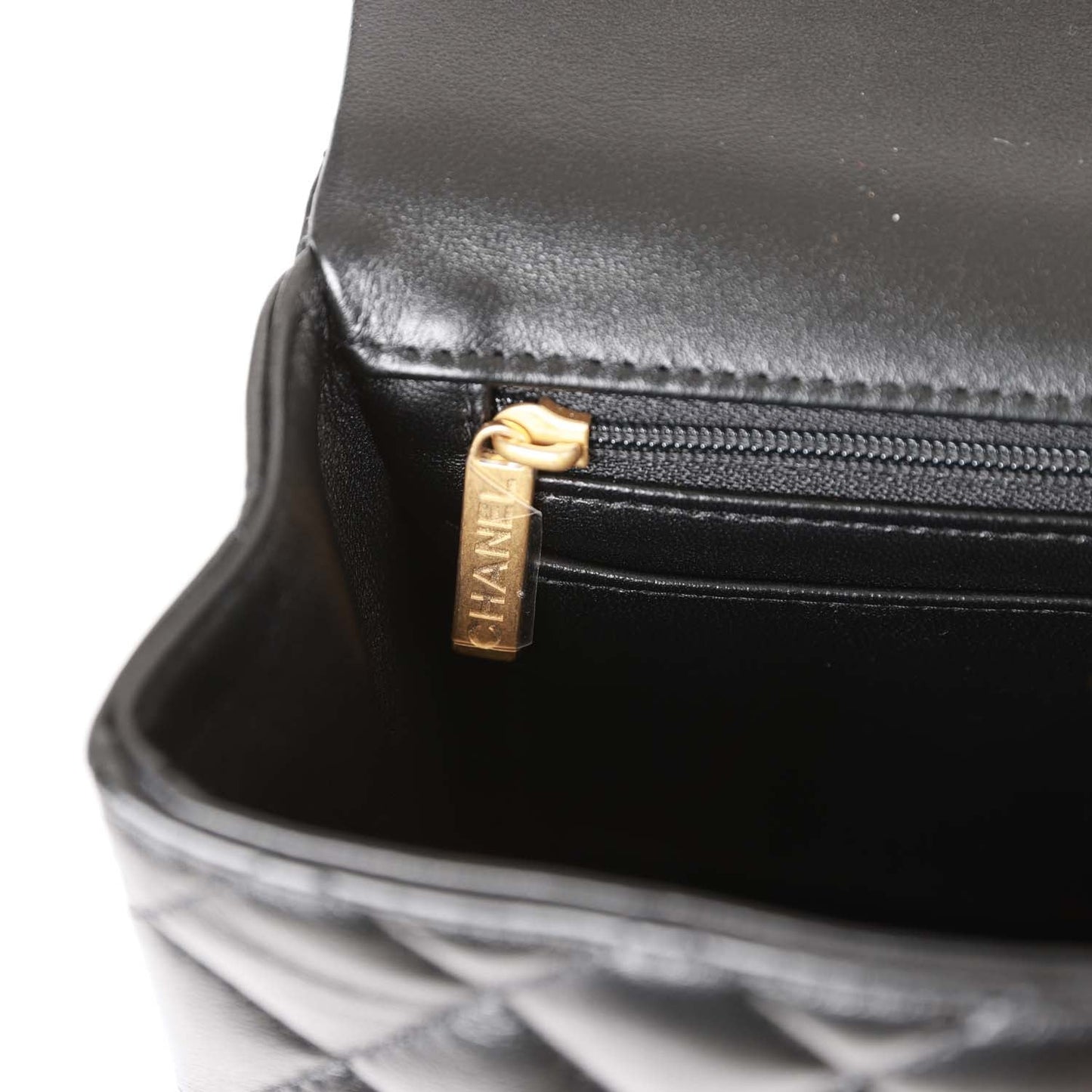 Chanel Mini Rectangular Flap with Top Handle Black Lambskin Antique Gold Hardware