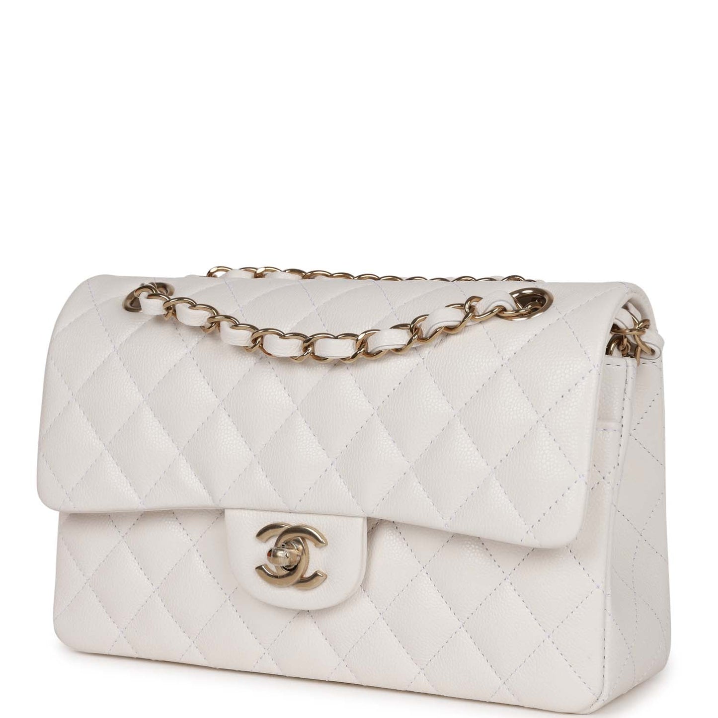 Chanel Small Classic Double Flap Bag White Caviar Light Gold Hardware
