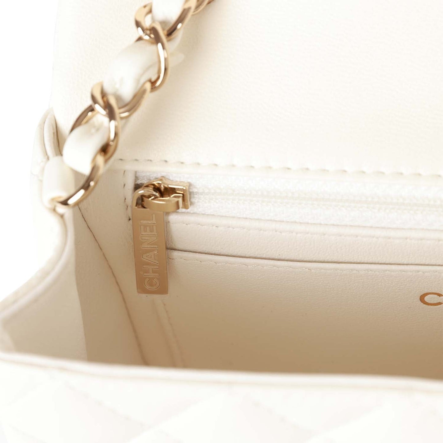 Chanel Mini Rectangular Flap Bag White Lambskin Light Gold Hardware
