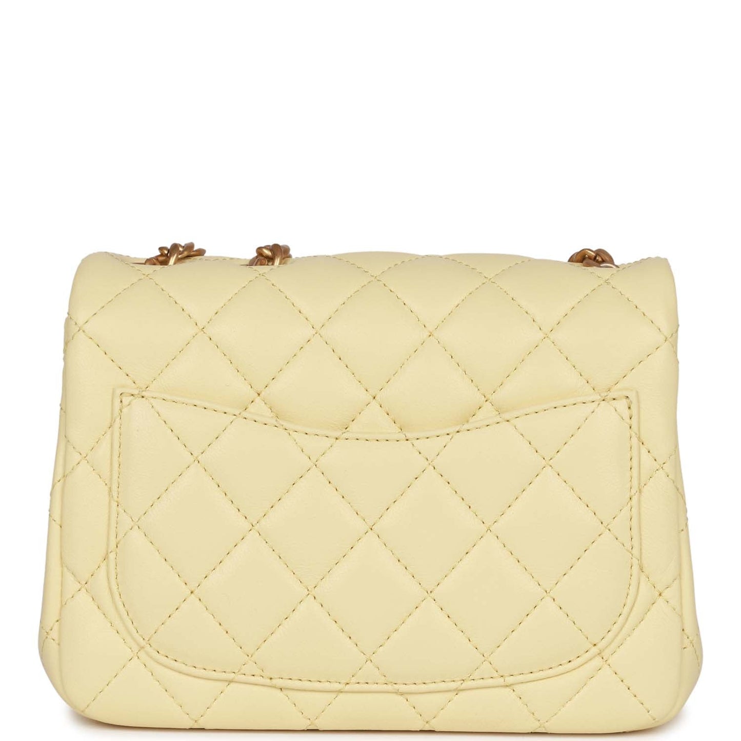 Chanel Camellia Crush Mini Square Flap Yellow Lambskin Antique Gold Hardware