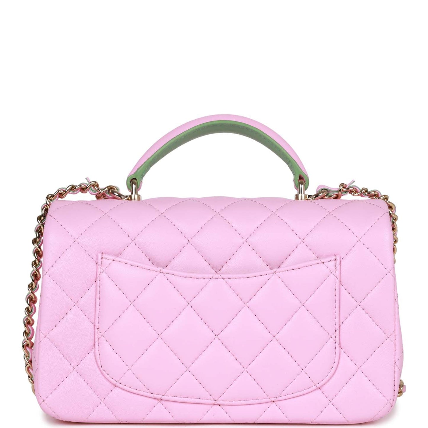 Chanel Mini Rectangular Flap with Top Handle Pink and Green Lambskin Light Gold Hardware