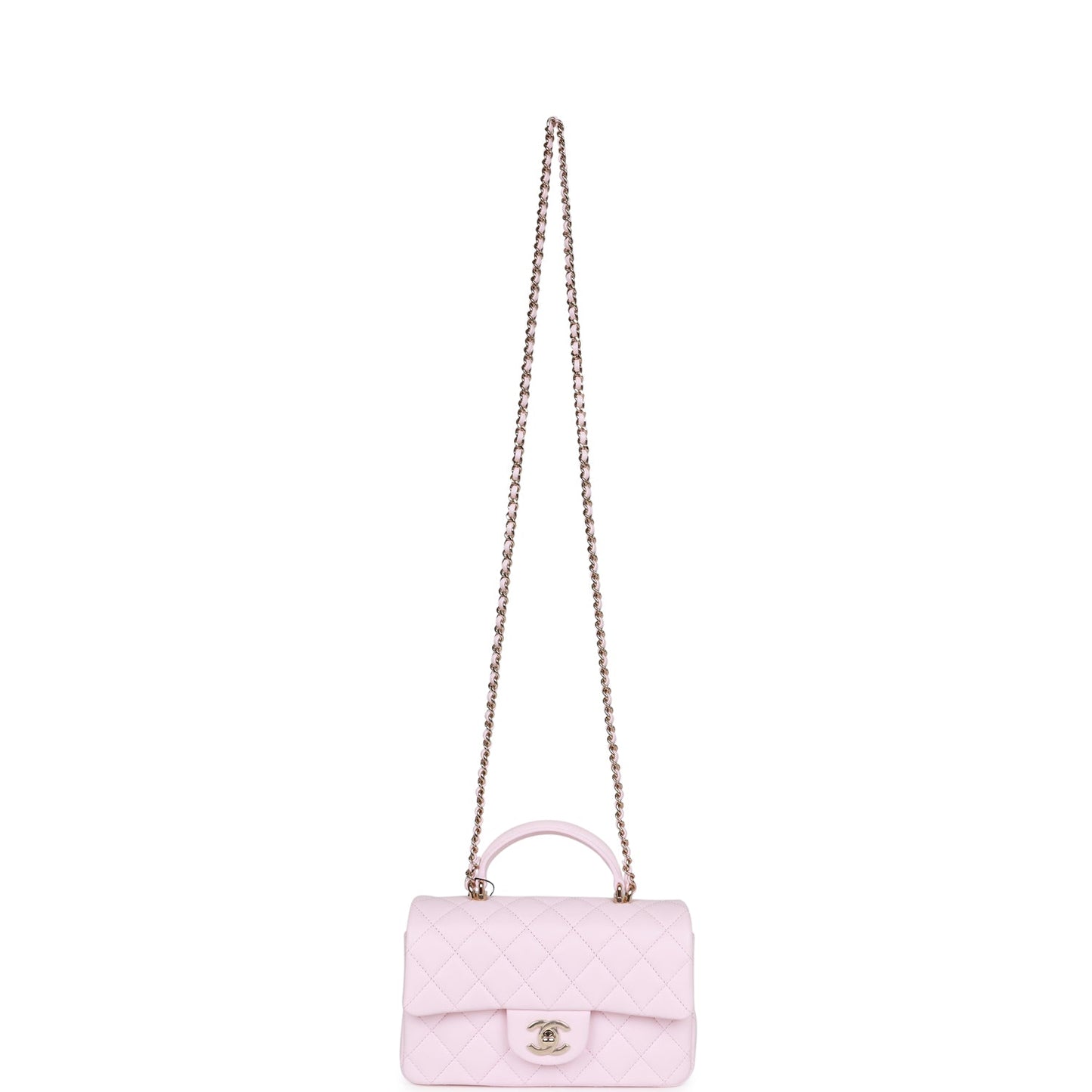 Chanel Mini Rectangular Flap Bag with Top Handle Light Pink Lambskin Light Gold Hardware