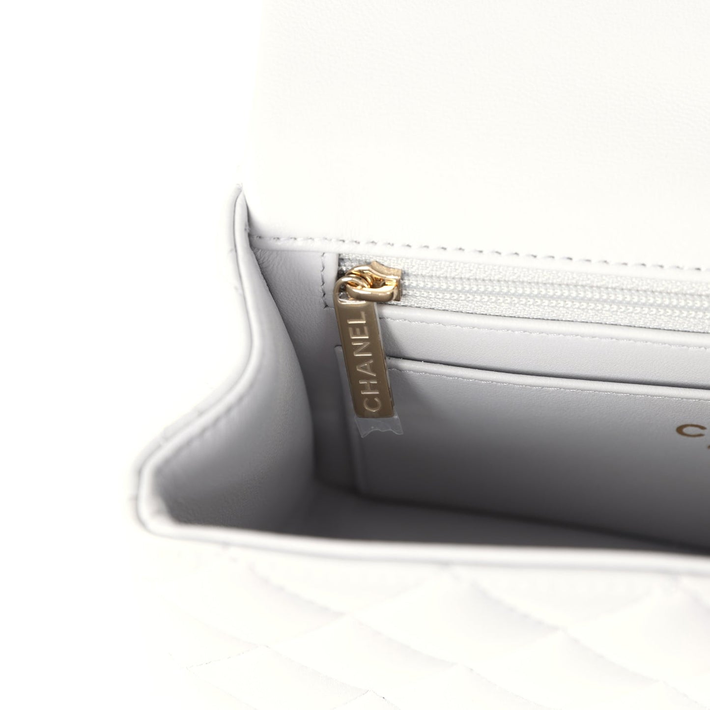 Chanel Mini Rectangular Flap Bag with Top Handle Light Grey Lambskin Light Gold Hardware