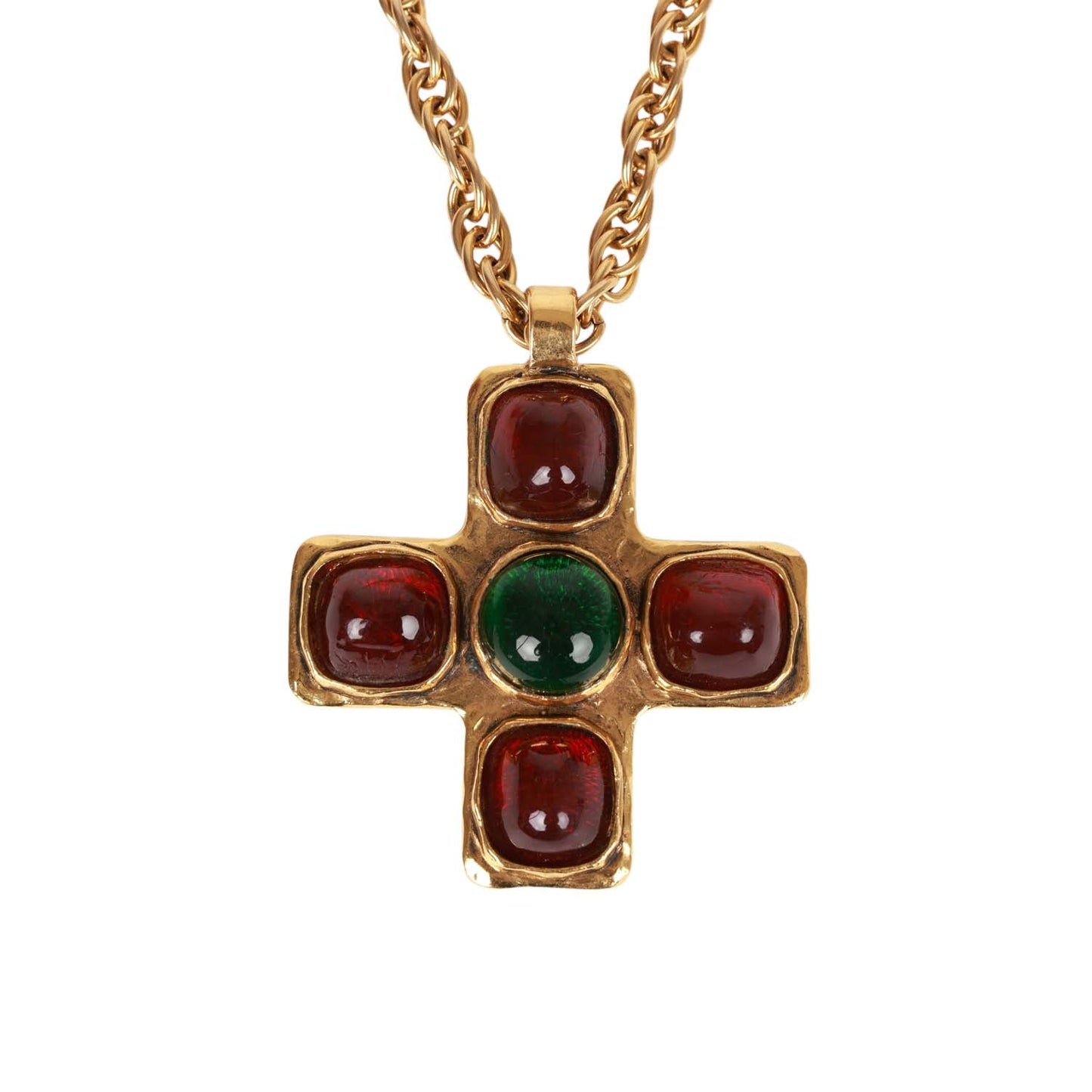 Chanel Vintage Gold Gripoix Byzantine Cross Pendant Necklace