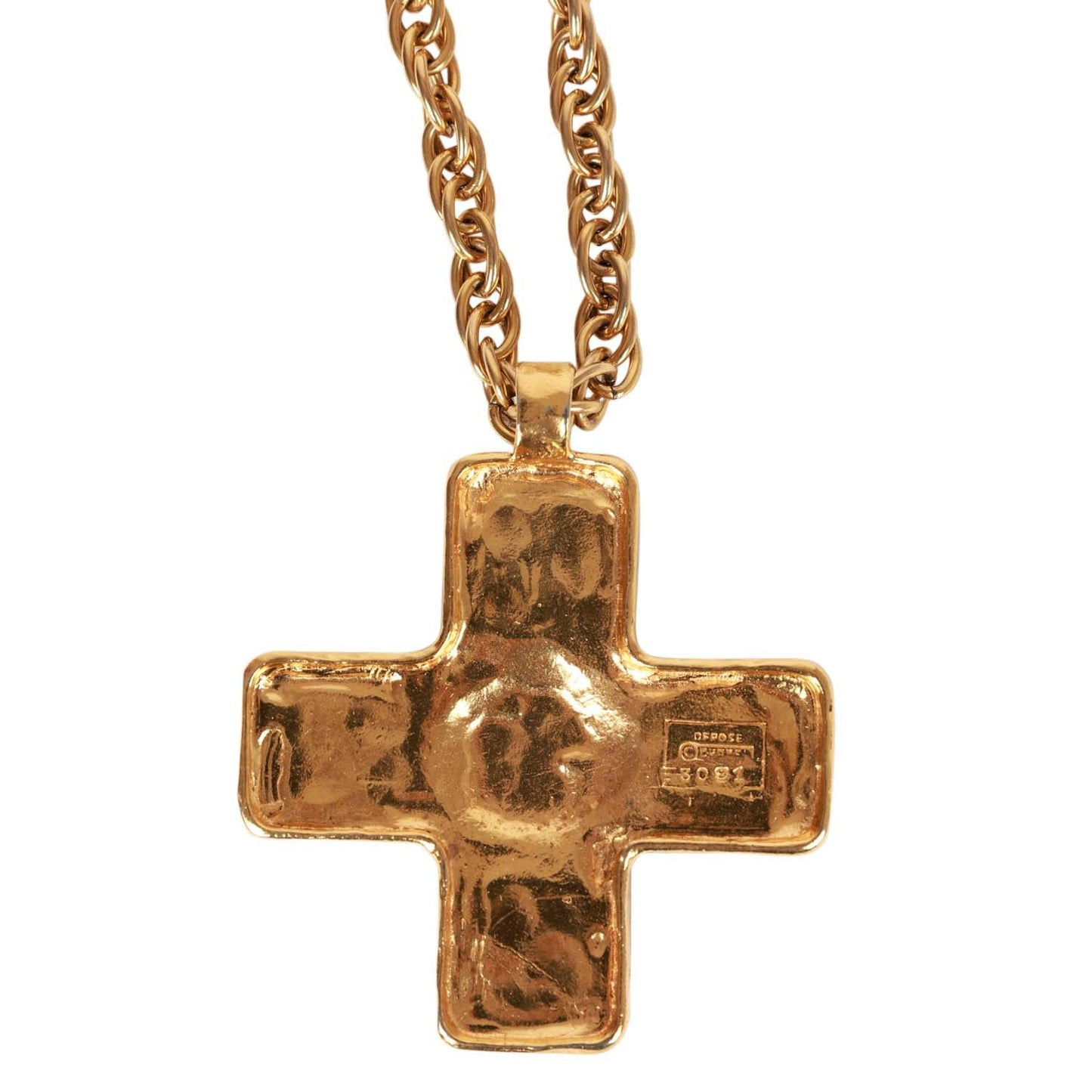 Chanel Vintage Gold Gripoix Byzantine Cross Pendant Necklace