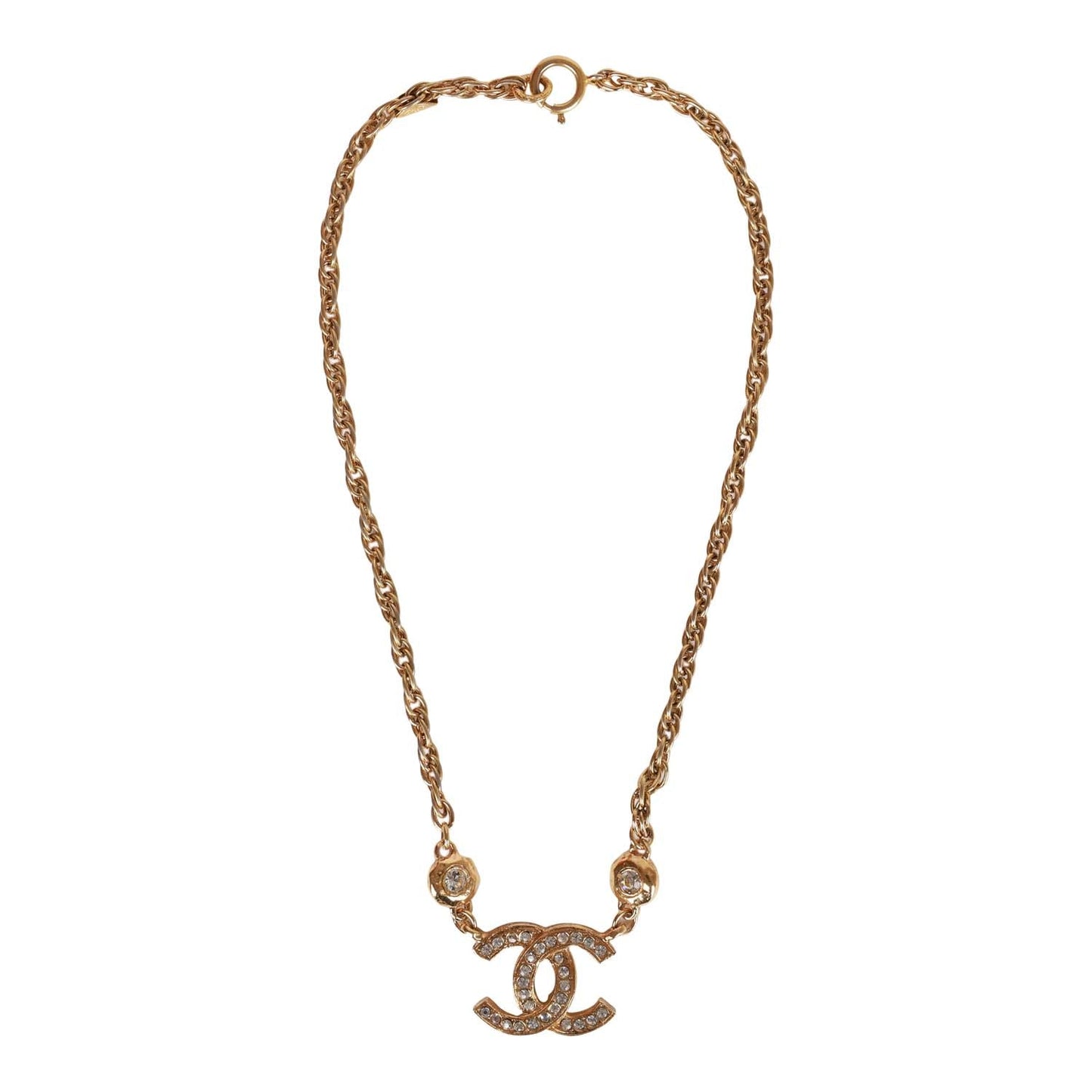 Chanel Vintage Gold Interlocking CC Hanging Pendant Necklace