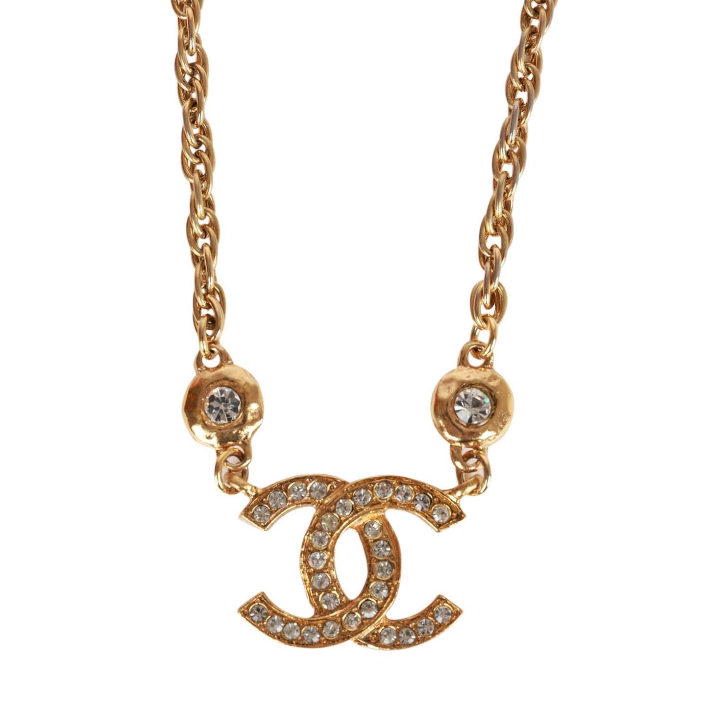 Chanel Vintage Gold Interlocking CC Hanging Pendant Necklace