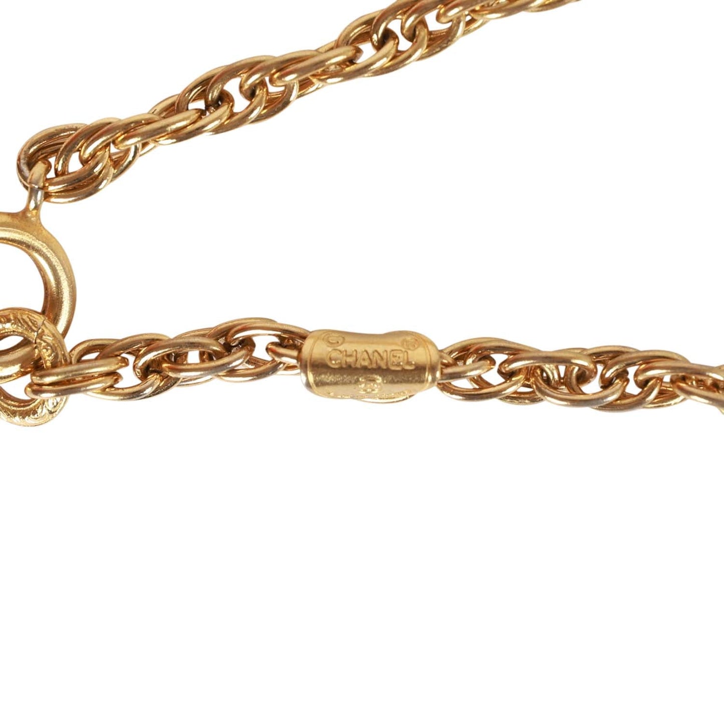 Chanel Vintage Gold Interlocking CC Hanging Pendant Necklace