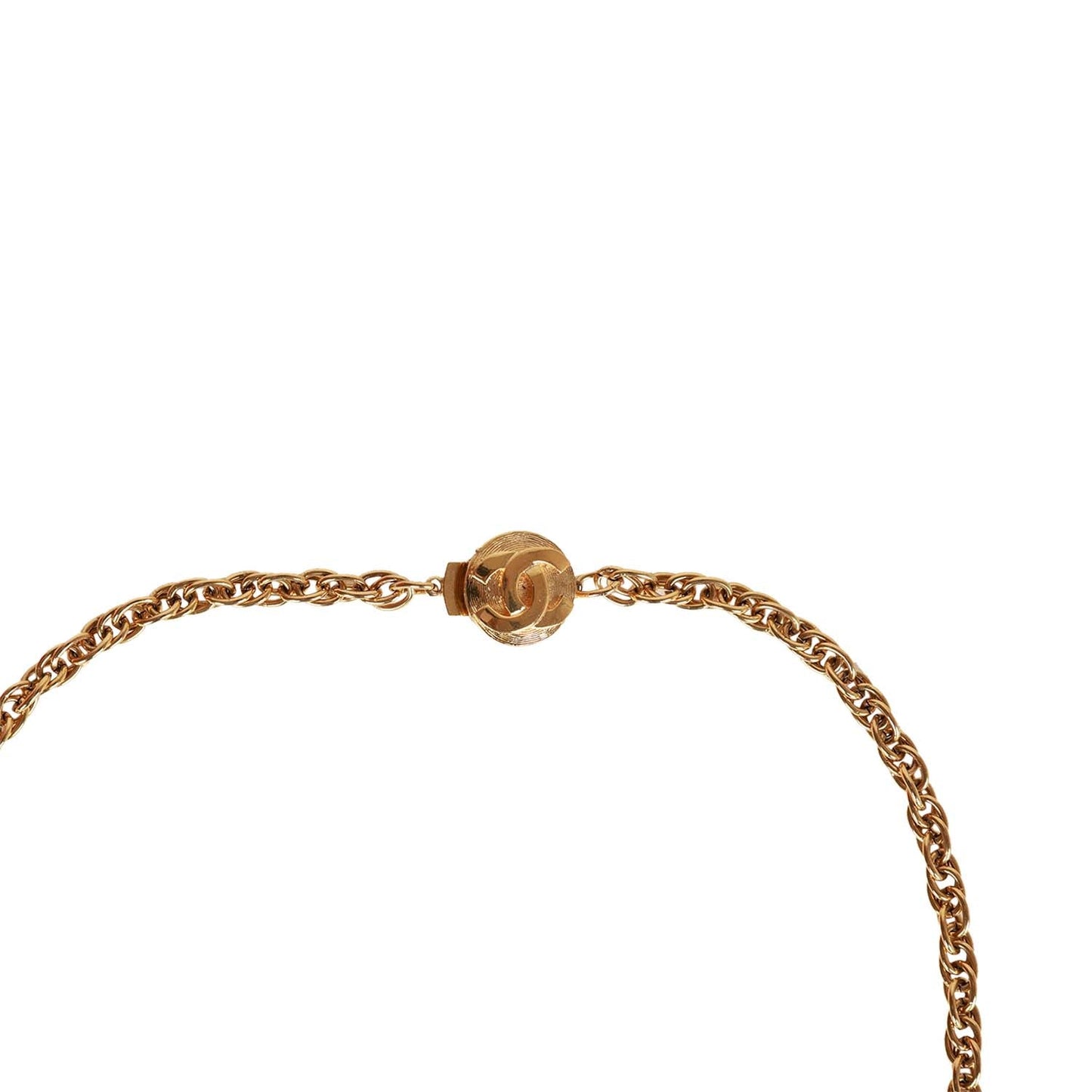 Chanel Vintage Gold Plated Hanging Green Gripoix and CC Pendant Necklace
