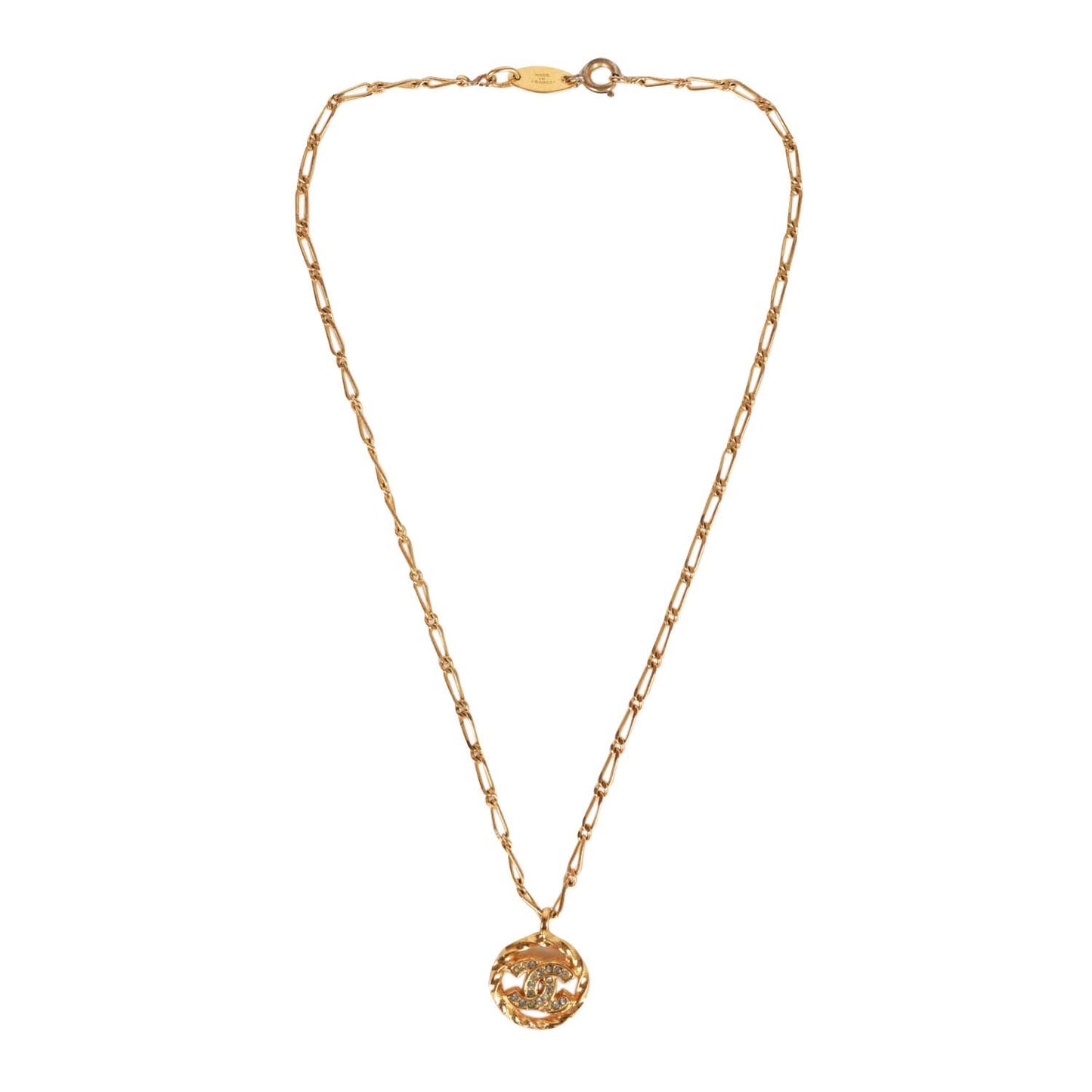 Chanel Vintage 24K Gold Plated Crystal CC Charm Pendant Necklace