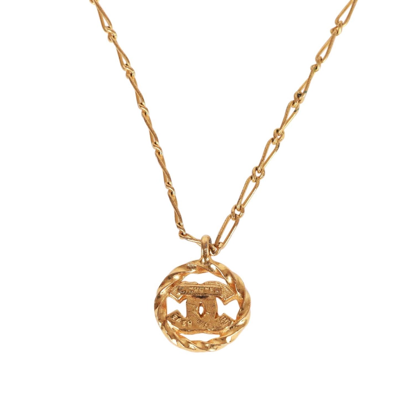 Chanel Vintage 24K Gold Plated Crystal CC Charm Pendant Necklace