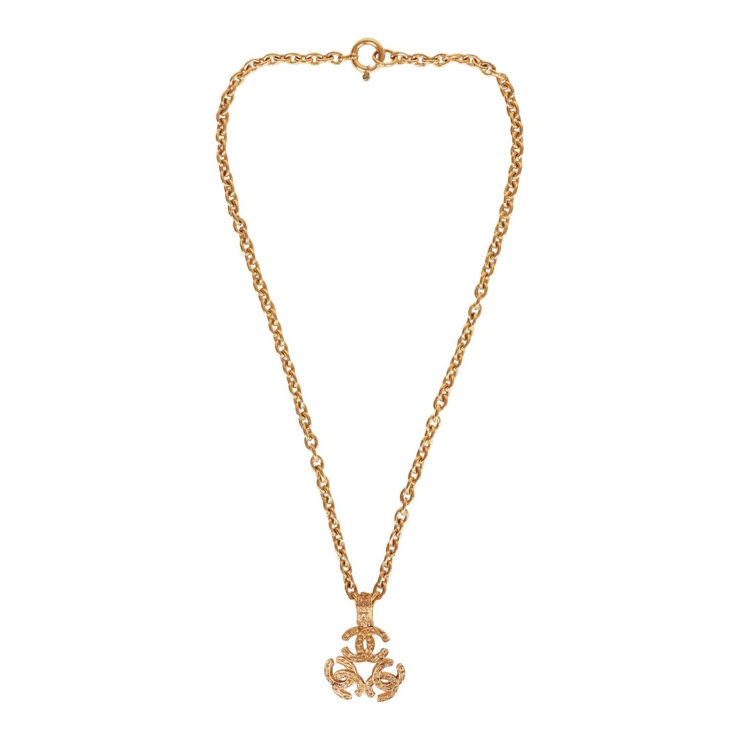 Chanel Vintage 24K Gold Plated Triple Interlocking CC Pendant Necklace