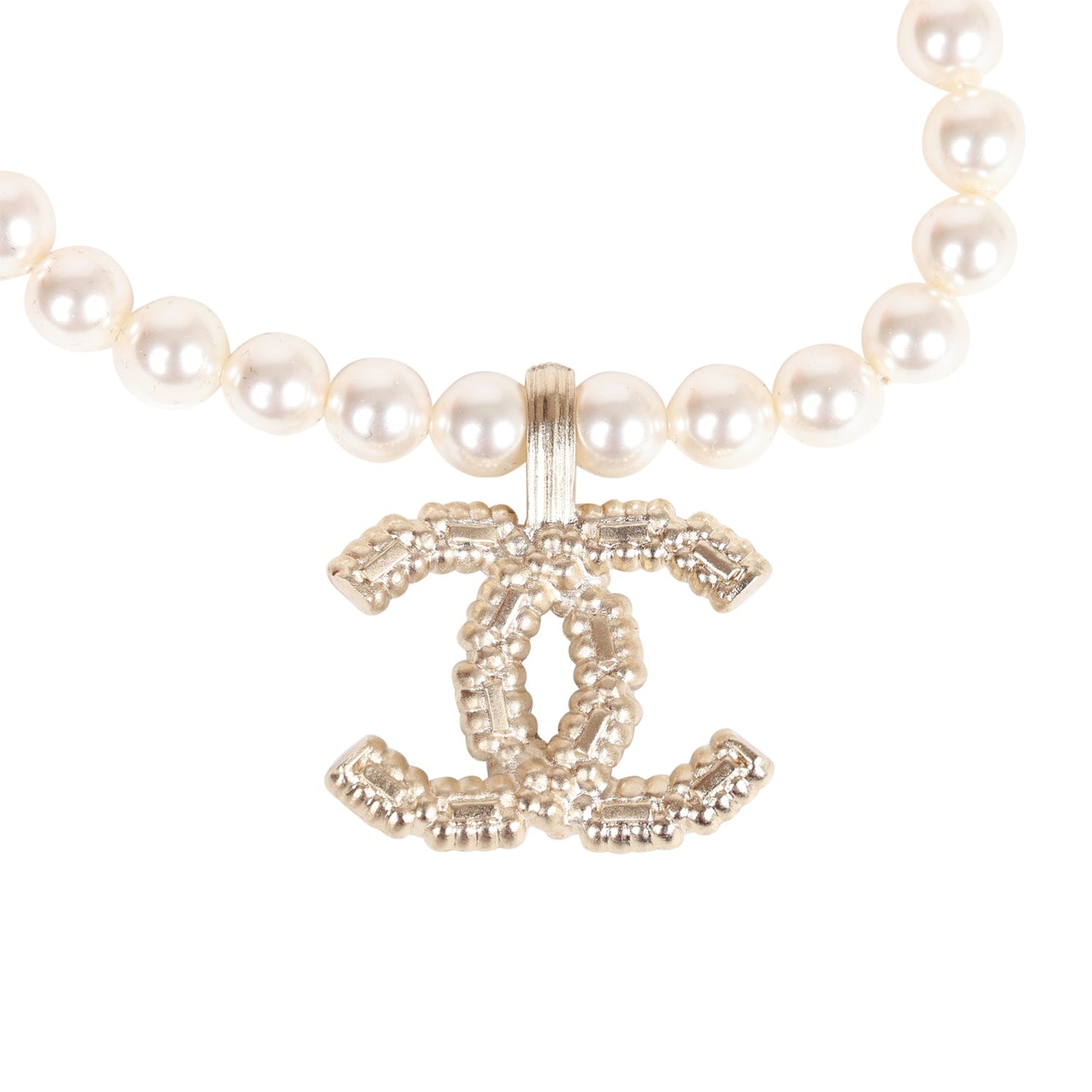 Chanel Faux Pearl Short Crystal CC Pendant Necklace