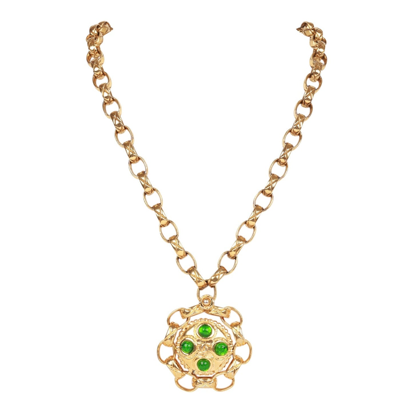 Chanel Vintage Gold Plated Gripoix Cocomark Pendant Necklace