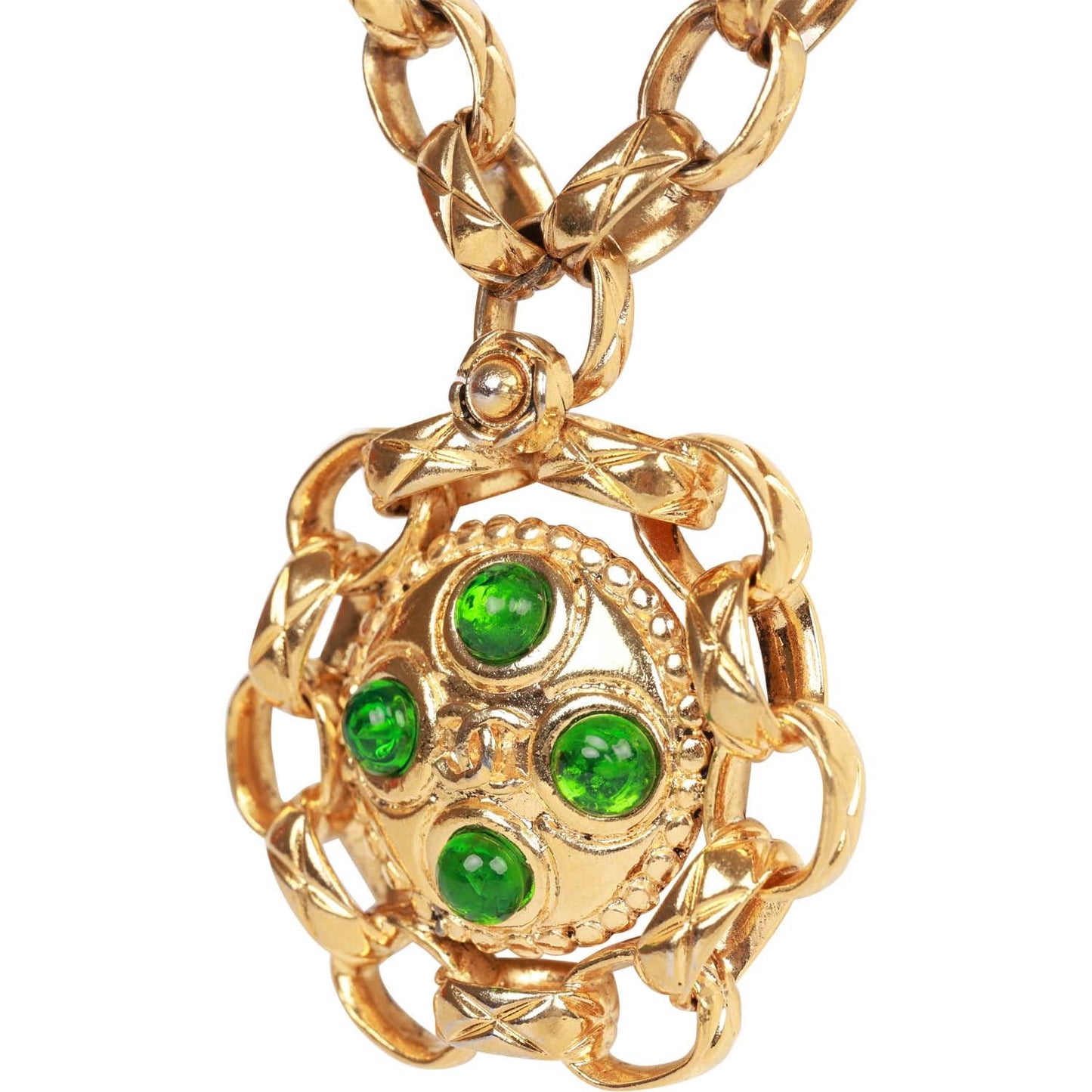 Chanel Vintage Gold Plated Gripoix Cocomark Pendant Necklace