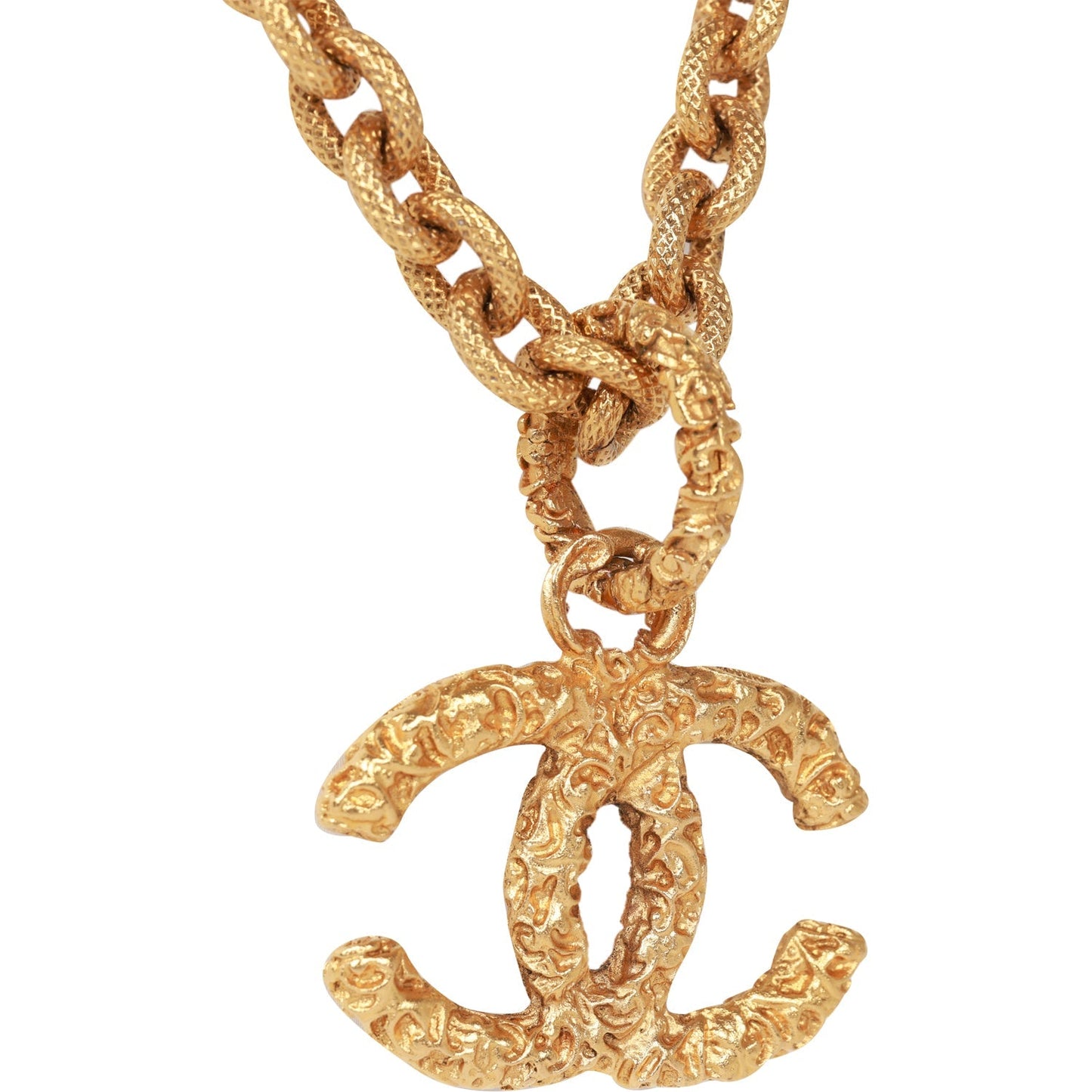 Chanel Vintage 24K Gold Plated Gold Lava CC Pendant Necklace