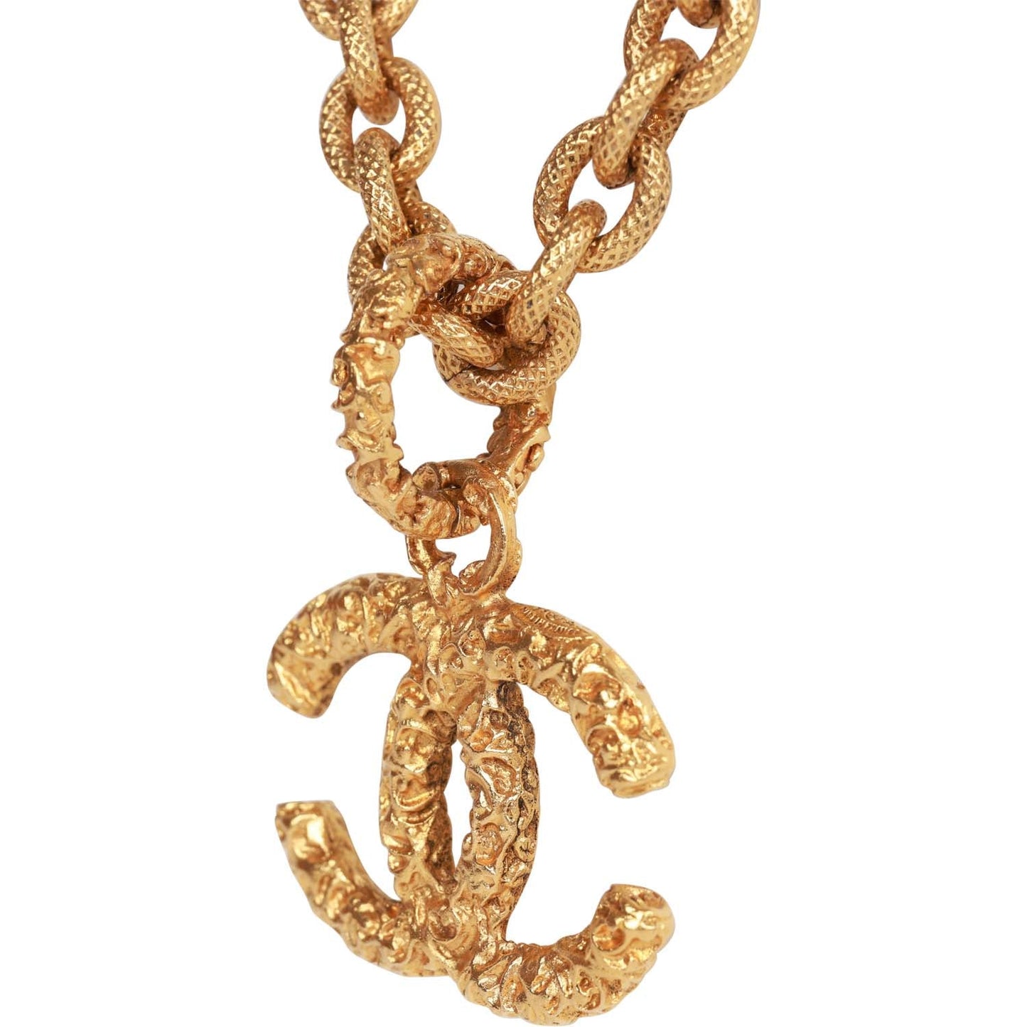 Chanel Vintage 24K Gold Plated Gold Lava CC Pendant Necklace