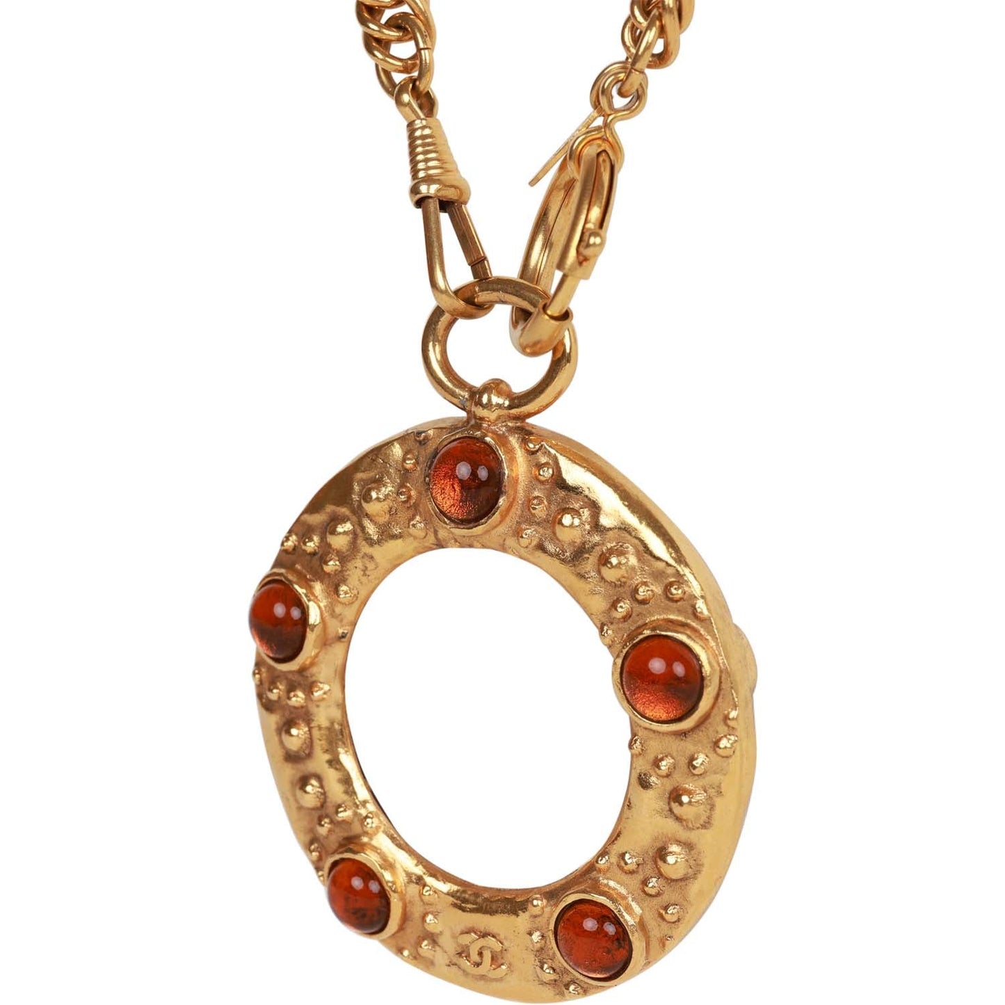 Chanel Vintage 24K Gold Plated Amber Gripoix Loupe Pendant Necklace