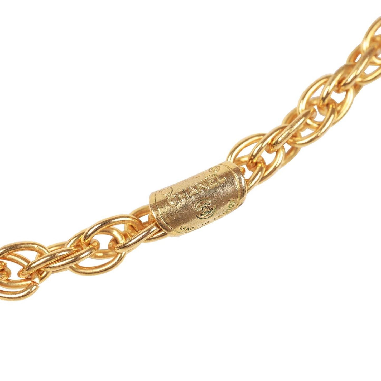 Chanel Vintage 24K Gold Plated Crystal Signature CC Logo Necklace