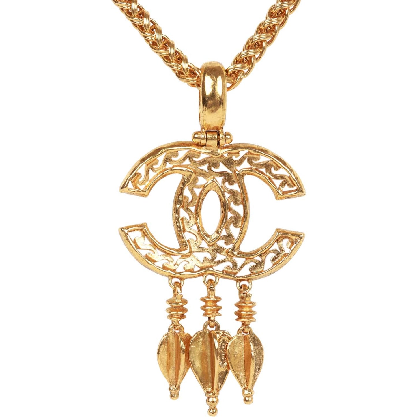 Chanel Vintage Gold Plated Fringe CC Pendant Necklace