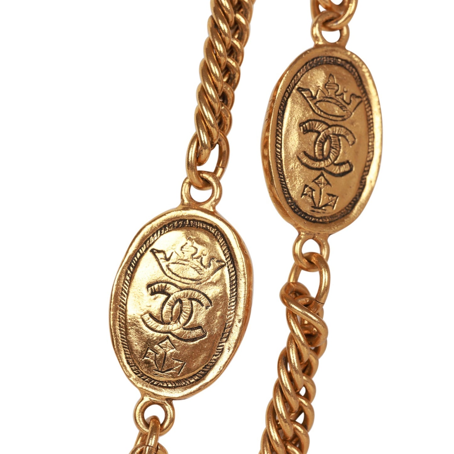 Chanel Vintage 24K Gold Plated CC Oval Coin Charm Sautoir Necklace