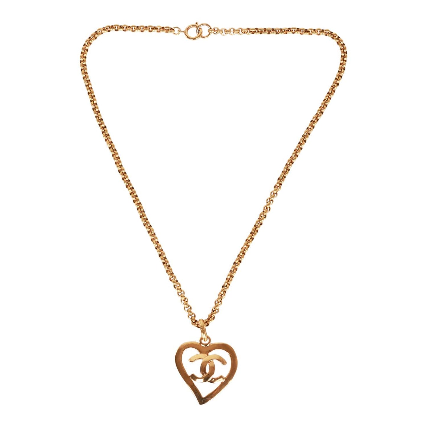 Chanel Vintage Gold CC Heart Pendant Necklace