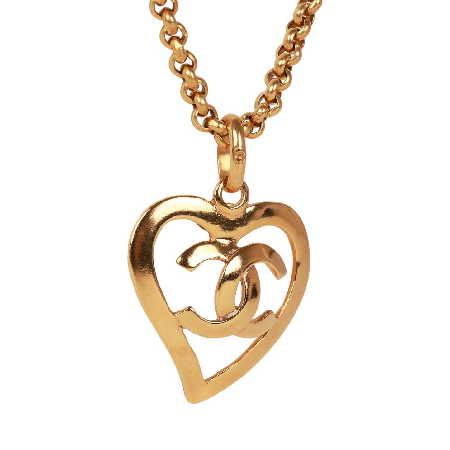Chanel Vintage Gold CC Heart Pendant Necklace
